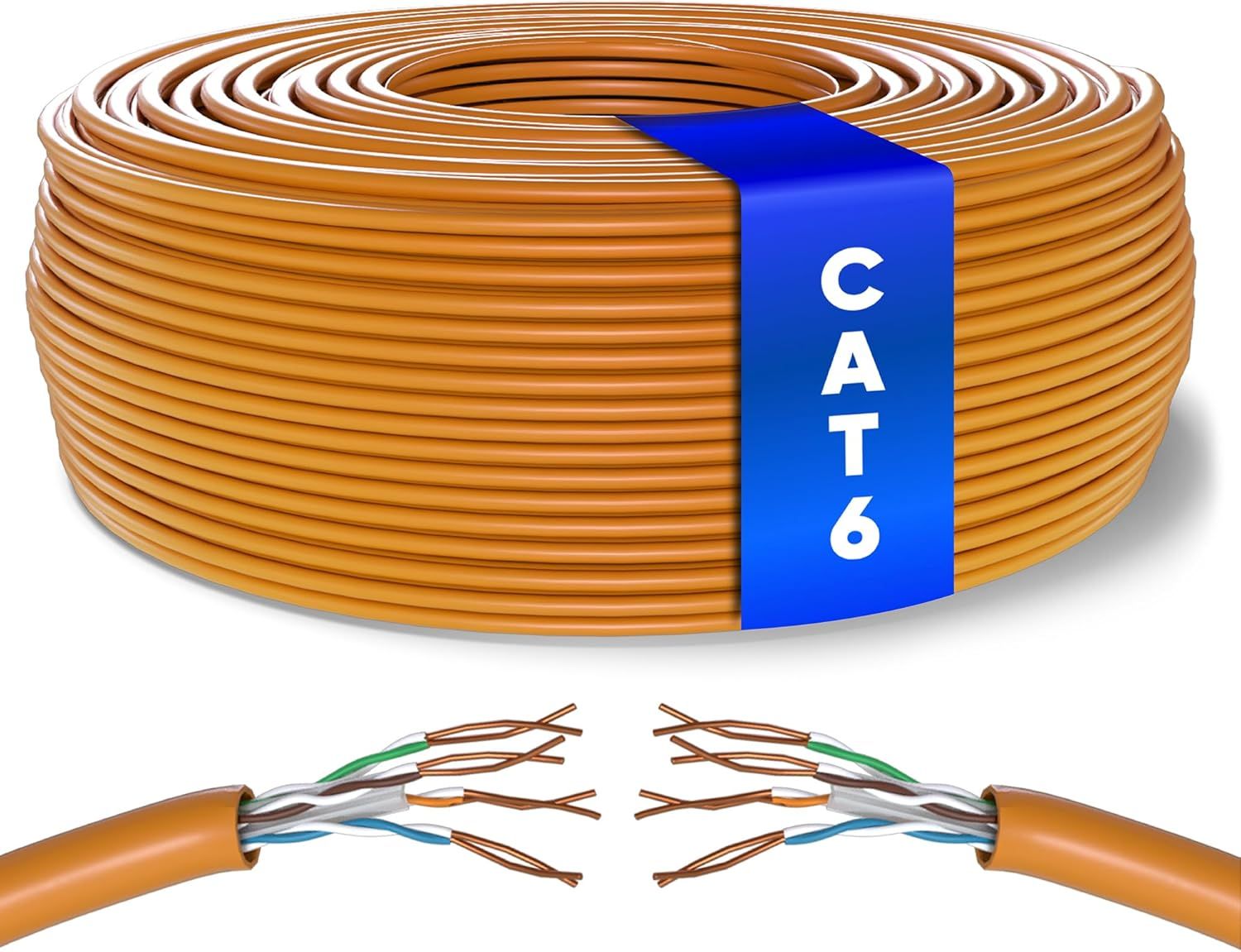 Vrac Câble Ethernet 50m,Bulk Reseau LAN Cable Ethernet Cat 6 Haut Debit Pour Internet Rapide 1 Gbps 250 MHz,Cable Ethernet AWG24,Cat6 Câble en Vrac UTP CCA (50 Mètres,Orange)