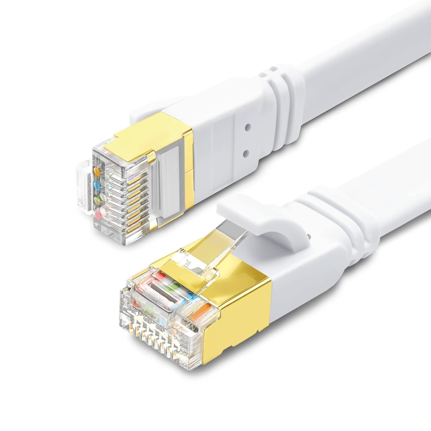 Cable Ethernet Cat 8 1M 2 Pièces,RJ45 Cable Reseau Plat 40Gbps 2000MHz Haut Débit S/FTP LAN Câble Internet Compatible avec PS5 PS4 TV PC Router Modem X box,Plus rapide que Cat6/Cat7 (Blanc)