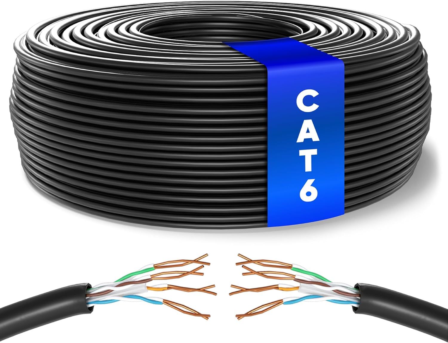 Vrac Câble Ethernet 50m,Bulk Reseau LAN Cable Ethernet Cat 6 Haut Debit Pour Internet Rapide 1 Gbps 250 MHz,Cable Ethernet AWG24,Cat6 Câble en Vrac UTP CCA (50 Mètres,Noir)