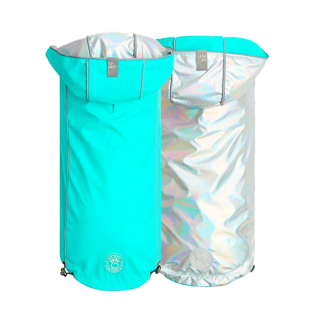 Comparer les prix de Gf Pet Reversible Raincoat - Imperméable- Vêtements Imperméables Pour Chiens- Taille Xs Manteau Pour Chien Longueur Du Dos 28cm- Neon Aqua Met Iridescent