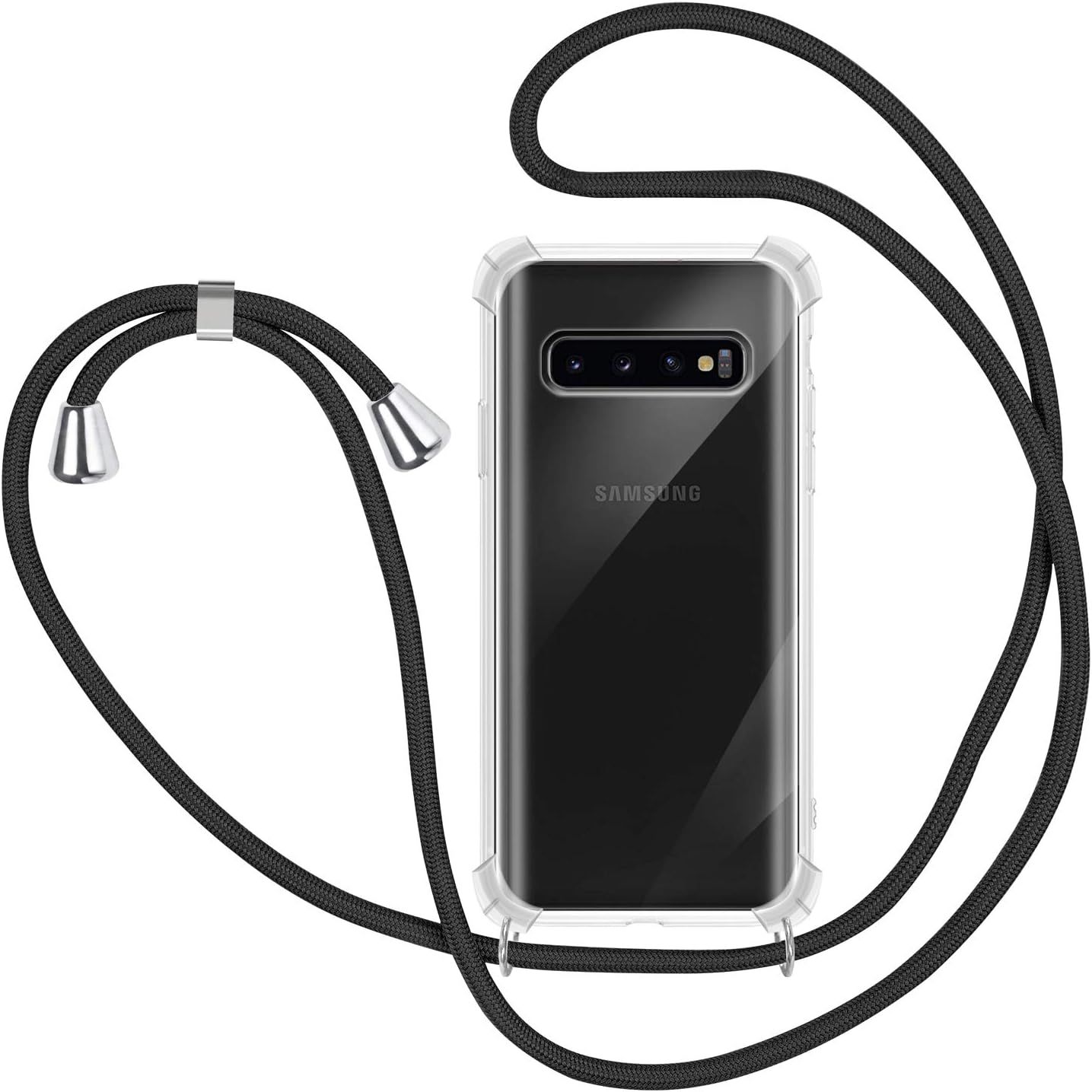 Collier Pour Samsung Galaxy S10 Plus Coque,Étui Pour Téléphone Avec Cordon Transparente Tpu Bumper Lanyard Case Tour De Cou Chaîne Cordon Lanière Housse Etui Pour Samsung Galaxy S10 Plus-Noir