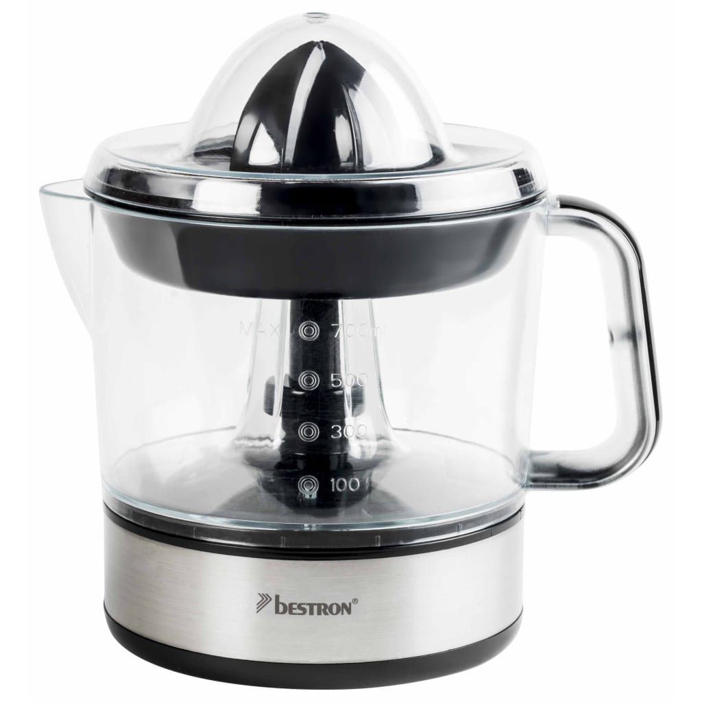 Bestron Presse oranges et agrumes électrique Inclut 2 cônes de pressage et un couvercle pour préserver 'arôme Moteur à deux sens de rotation gauchedroite Capacité : 0.7 Litre Couleur: