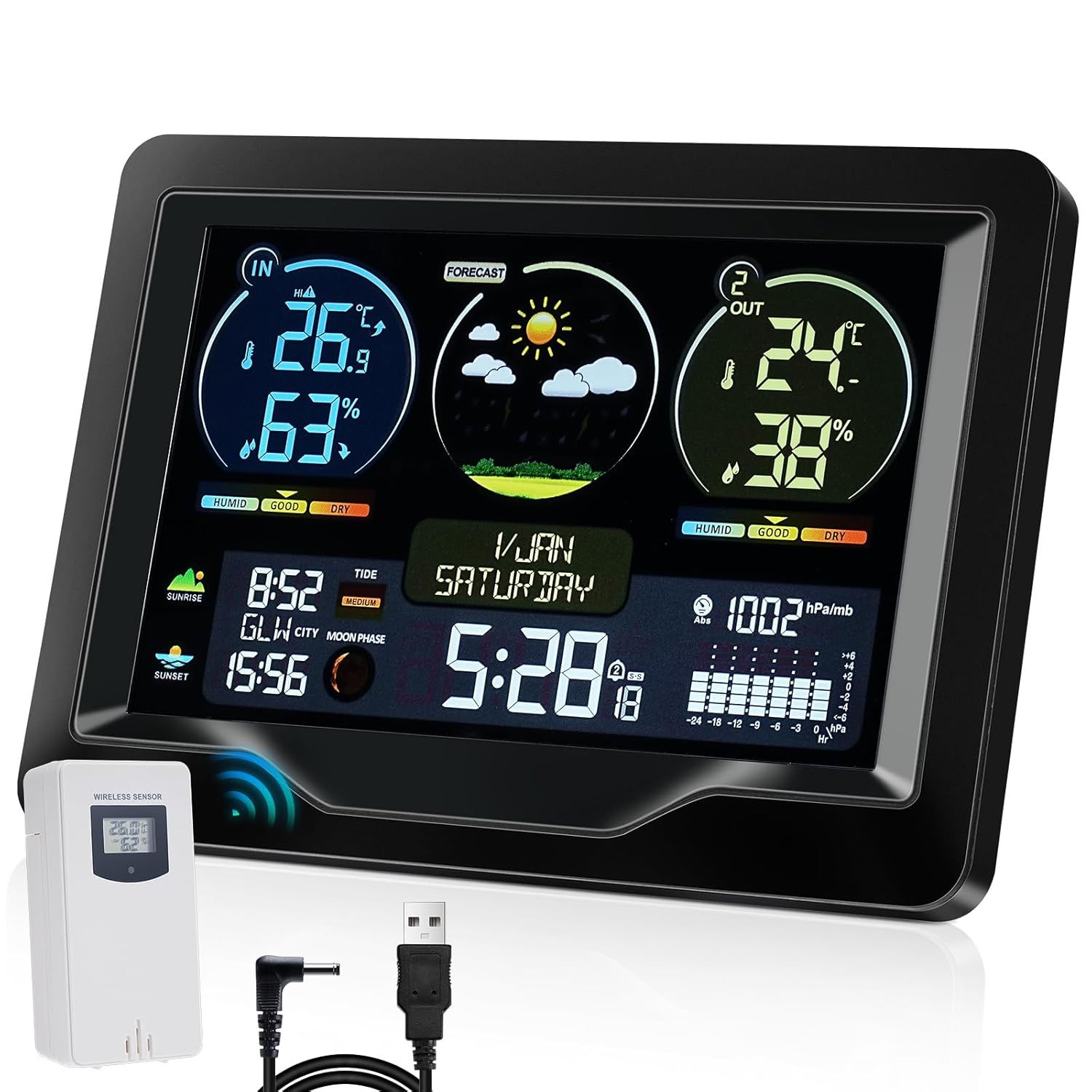 Station Meteo Interieur Exterieur Sans Fil Ecran Lcd Station Meteo Sans Fil Avec Capteurs Interieur Exterieur Thermometre Hygrometre Numerique Interieur Previsions Meteorologiques Reveil