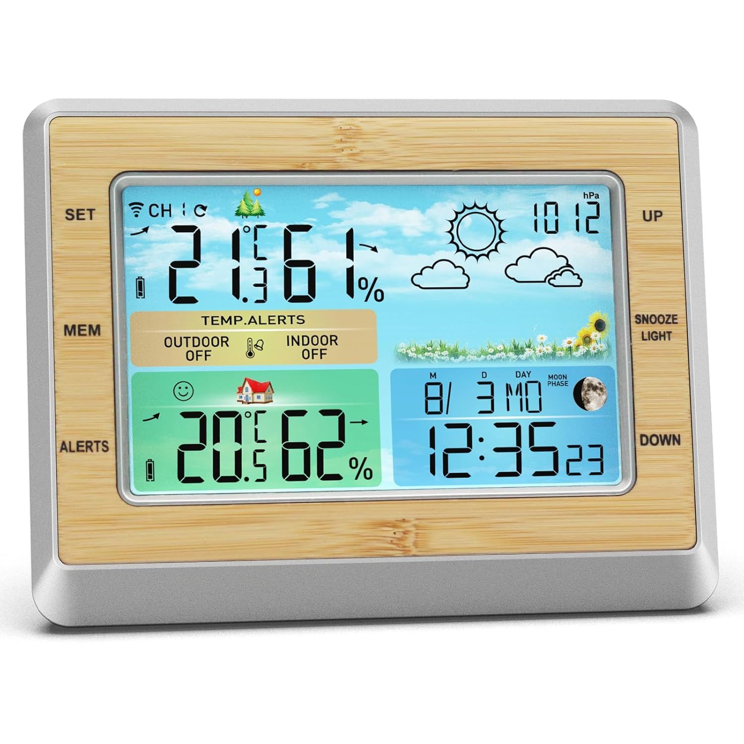 Station Meteo 6 Pouces Lcd Ecran En Couleur Interieur Exterieur Sans Fil,Alarme De Temperature/Humidite,Reveil Snooze,Un Capteur,Convient Pour Bureau,Chambre De Bebe