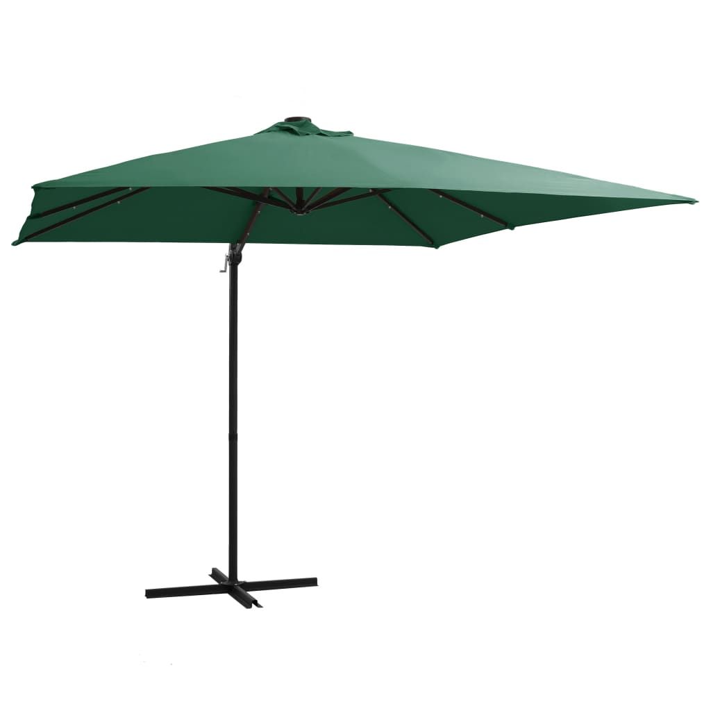 Parasol Déporté Avec Led Et Mât En Acier 250 X 250 Cm Vert Helloshop26 02_0008450