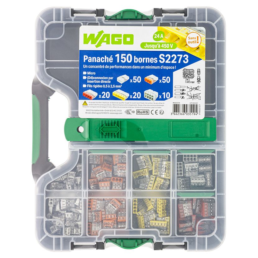 WAGO - Malette de 150 bornes de connexion S2273 2, 3, 4, 5 et 8 entrées pour fils rigides