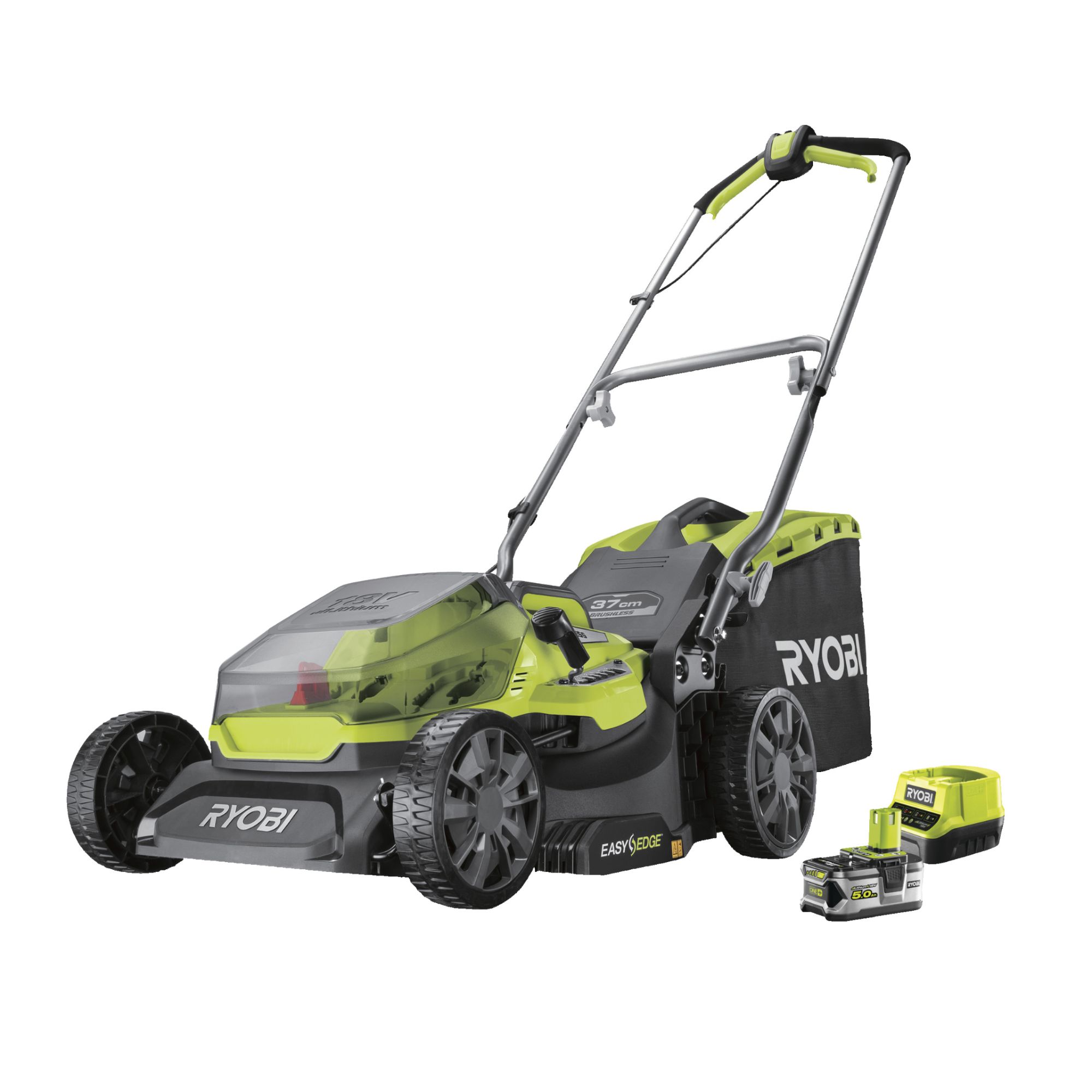 Tondeuse RYOBI 18V LithiumPlus Brushless coupe 37cm - 1 batterie 5,0 Ah - 1 chargeur rapide - RY18LMX37A-150 Tondeuse RYOBI 18V LithiumPlus Brushless coupe 37cm - 1 batterie 5,0 Ah - 1 chargeur rapide - RY18LMX37A-150