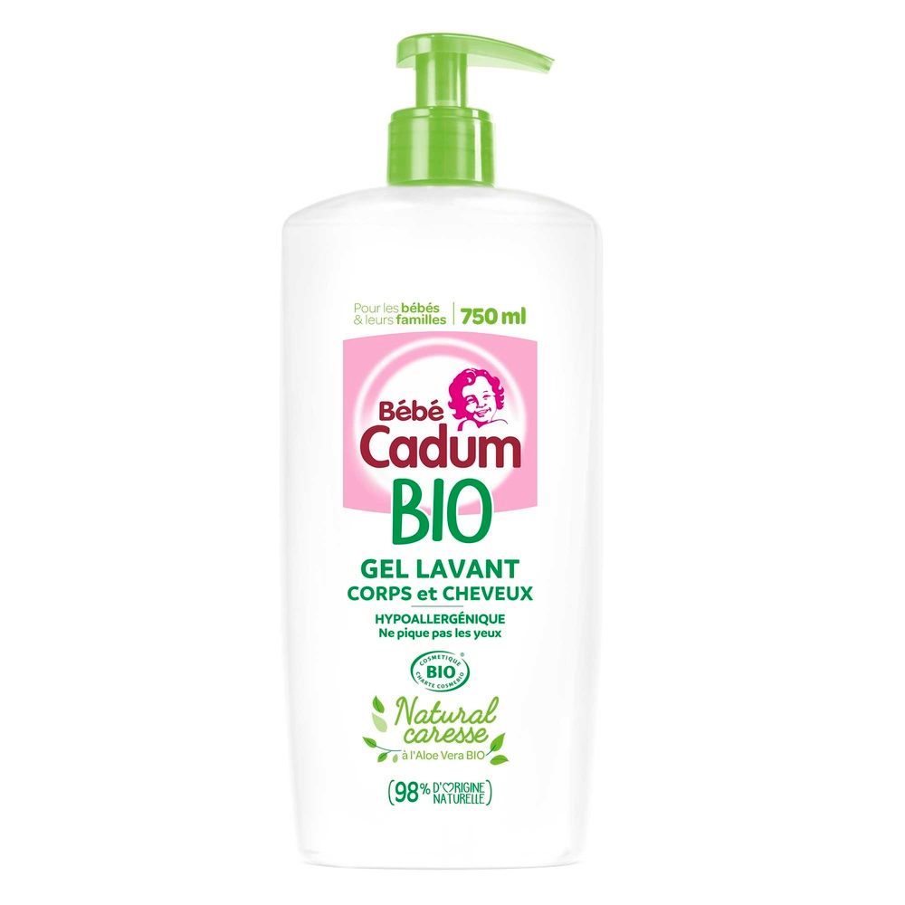 Gel Douche Bébé Corps Et Cheveux Aloe Vera Bio Hypoallergénique Cadum Le Flacon De 750ml