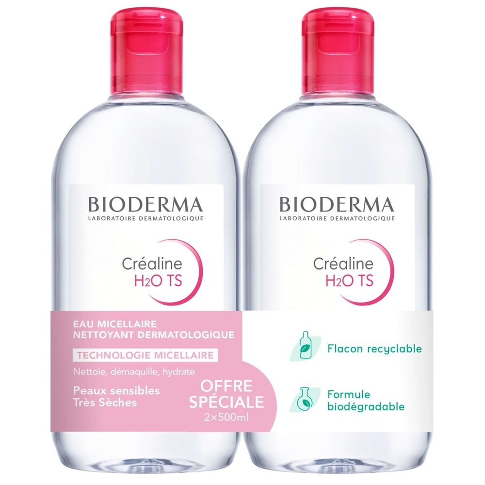 Bioderma créaline ts h2o sans parfum 2x500ml - vue 2