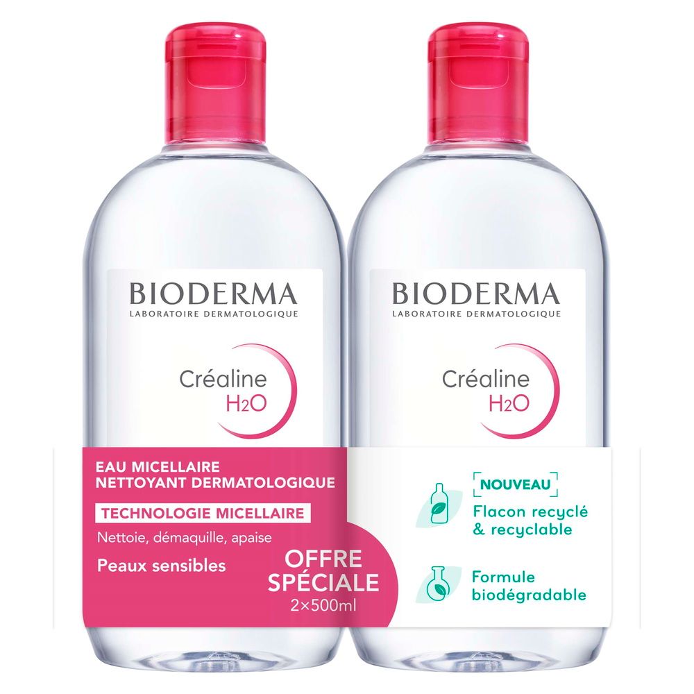 Bioderma créaline h2o sans parfum 2 x 500ml - vue 2