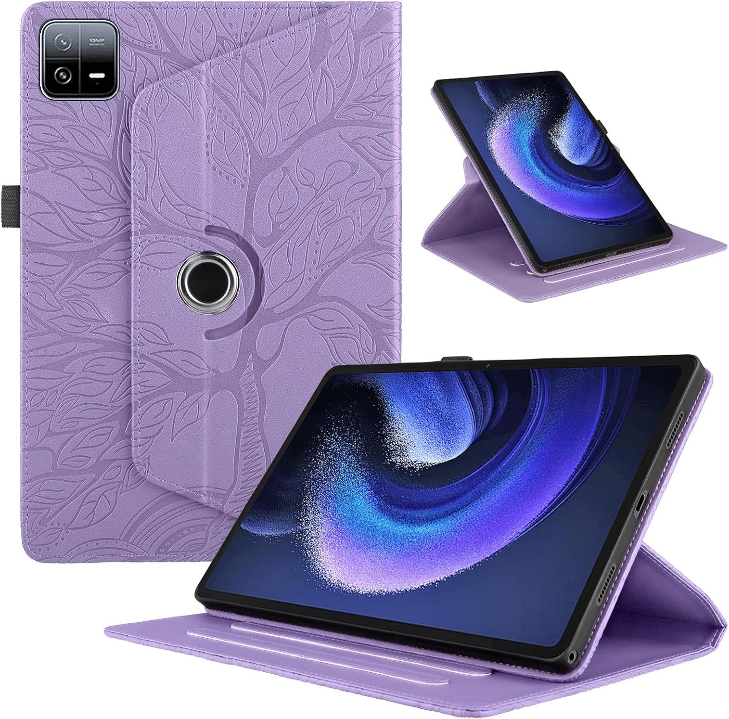 Tablette Coque Pour Xiaomi Pad 6/Pad 6 Pro 11"" 2023 Pu Cuir 360°Rotatif Multi-Angle Stand Flip Cover Arbre De Vie Rotating Étui Housse Protection Tablette Cover,Violette