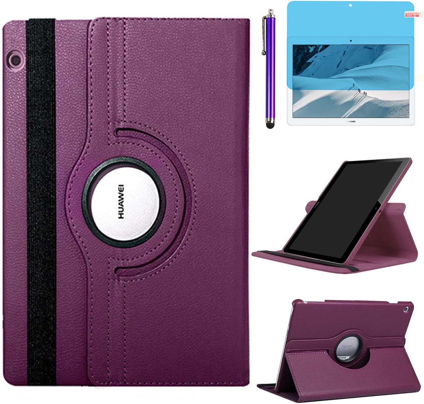 Étui Housse Coque Pour Huawei Mediapad T3 9.6 Pouces 2017 (Ags-W09 Ags-L09 Ags-L03) - 360 Degrés Rotation Full Protection Kickstand Case Cover,Avec Un Stylo,Écran Film (Purple)