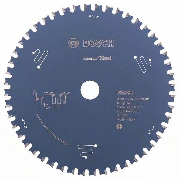 Lame de scie circulaire pour 'acier 184 x 20 x 1 6mm 48 dents BOSCH EXPERT 2608643055