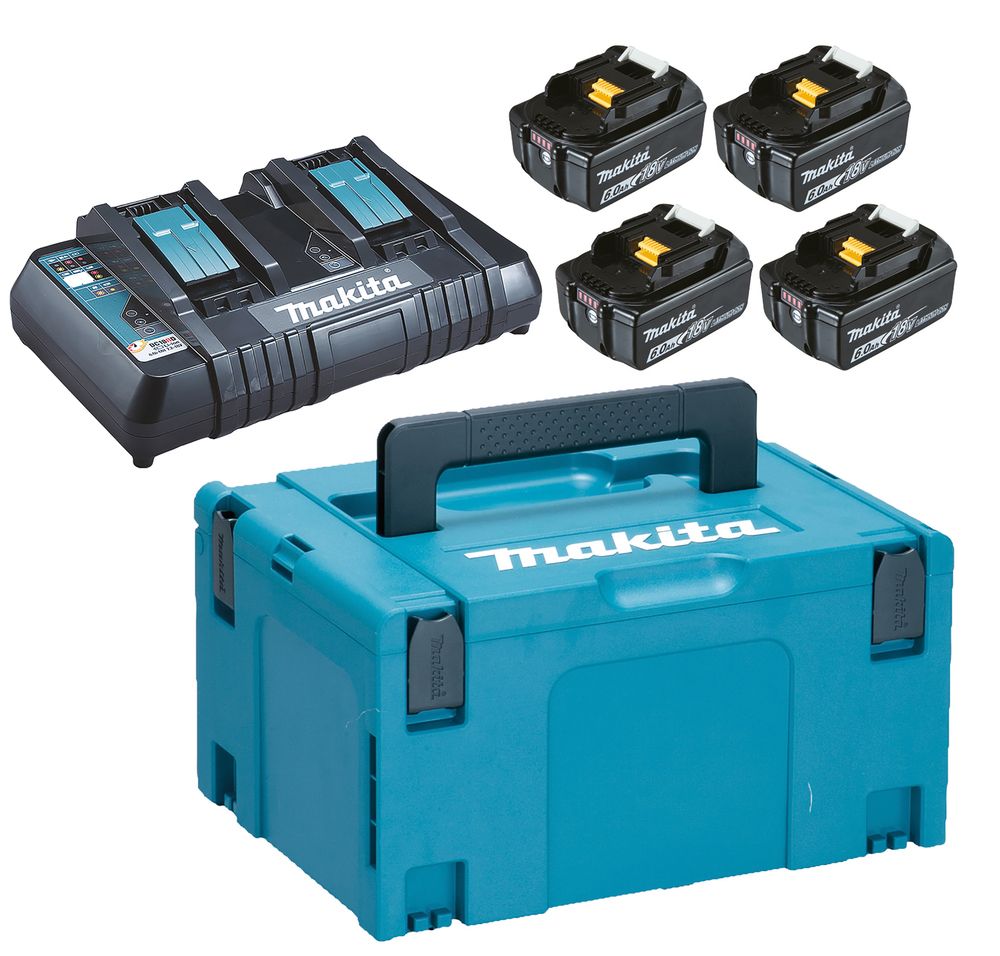 Pack 4 Batteries 6Ah BL1860 + Chargeur double MAKITA DC18RD + coffret Makpac 198091 4