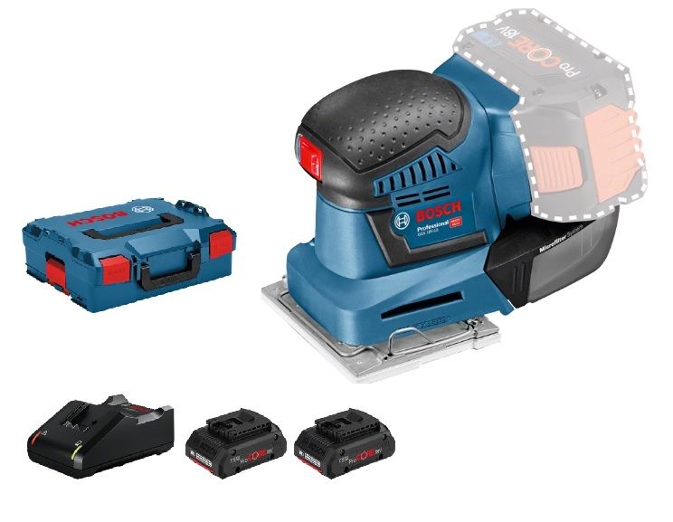 Ponceuse vibrante 18V GSS 18V 10 + 2 batteries Procore 4Ah + chargeur GAL 18V 40 + coffret BOXX BOSCH 06019D020Q