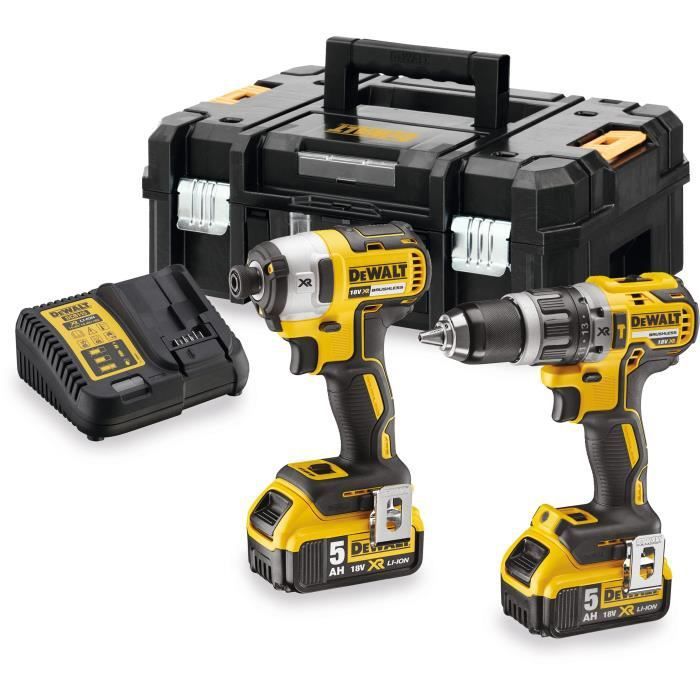 DEWALT Kit Perceuse DCD796 + Visseuse à Impact DCF887 + 2 Batteries 5Ah + Chargeur DCB115 + Mallette Tstak DCK266P2T QW