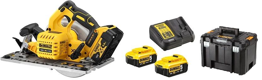 Scie circulaire XR 5Ah 184 mm DEWALT + 2 Batteries + Coffret Tstak DCS572P2 QW