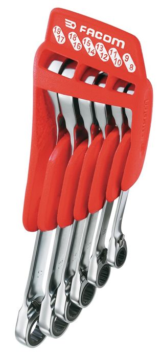 Jeu de 6 clés polygonales à cliquet FACOM 65.JP6PF tête 15°