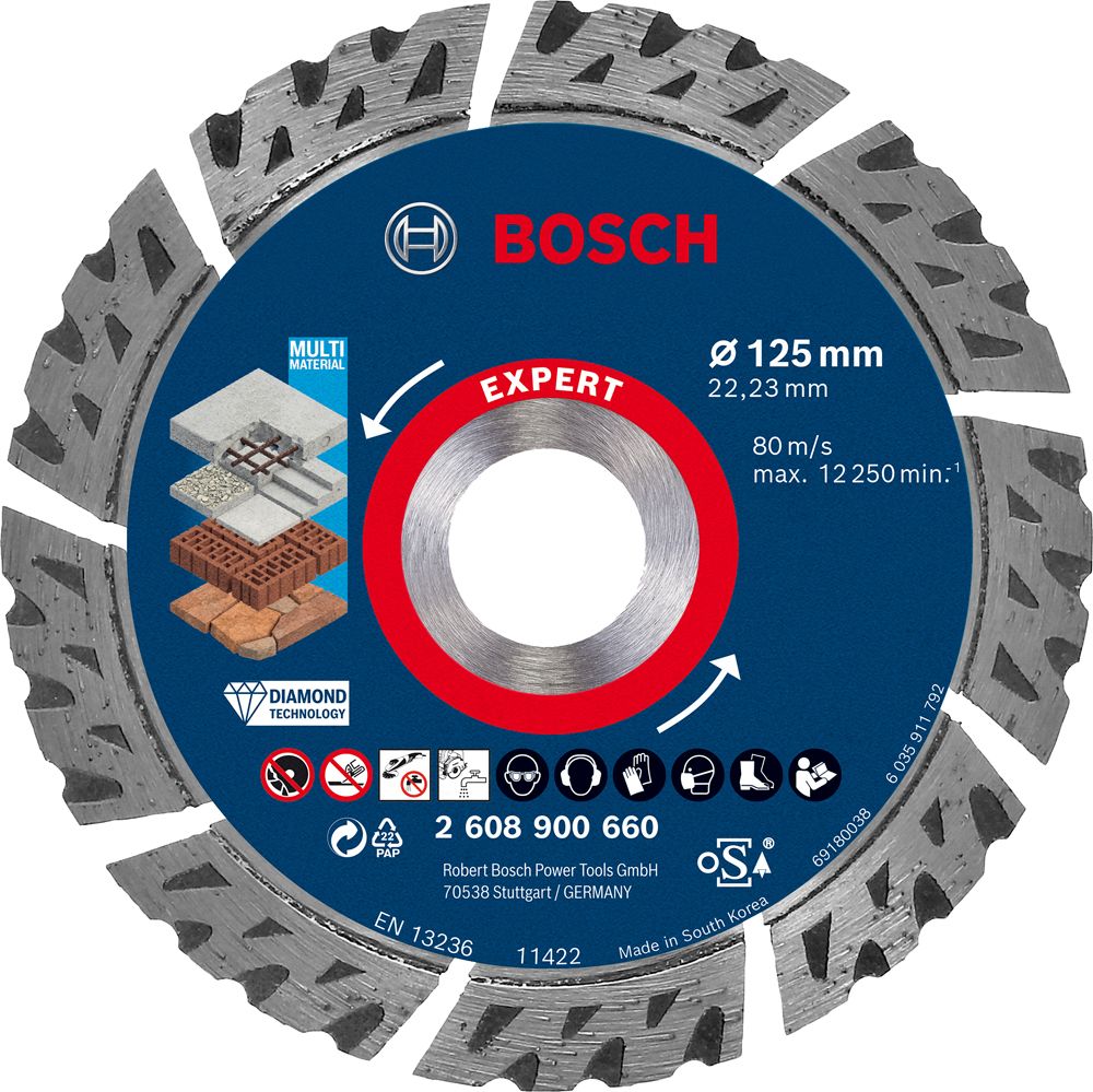 Bosch Disque à tronçonner diamanté EXPERT MultiMaterial 125 x 22,23 x 2,2 x 12 mm - 2608900660