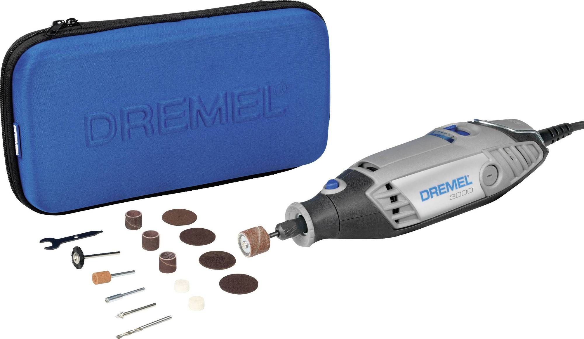 Outil rotatif Multifonction DREMEL 3000 livré dans un coffret avec 1 sac et 15 accessoires