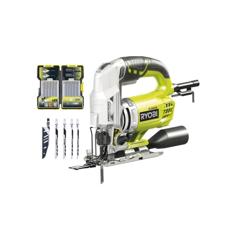 Pack RYOBI Scie sauteuse pendulaire RJS850KA5 85mm lot de 5 lames coffret de 20 lames bois métal 75 100mm RAK20JB