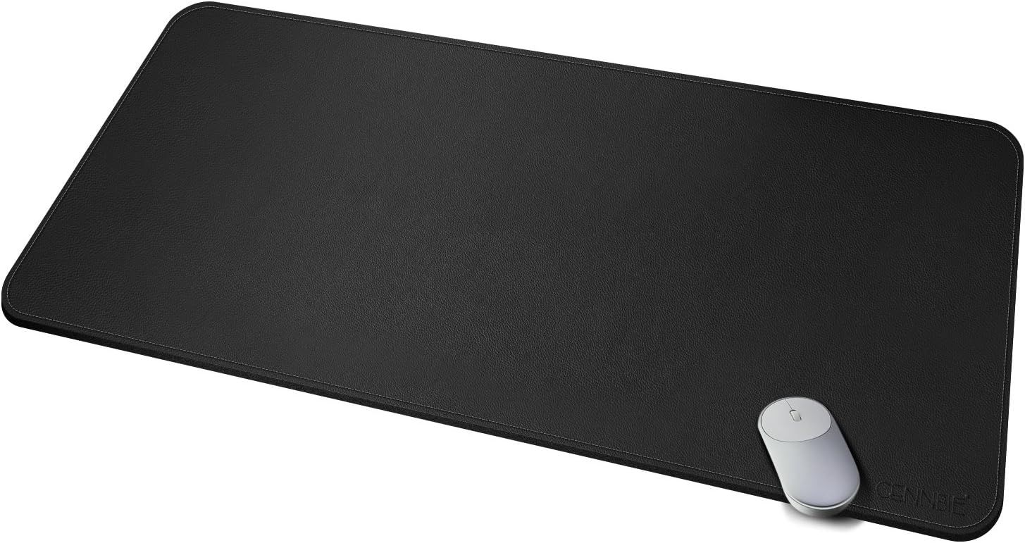 Tapis de bureau en cuir 110 x 60cm, Tapis de souris antidérapant en imperméable, Sous main bureau pour le bureau et la maison (Noir)