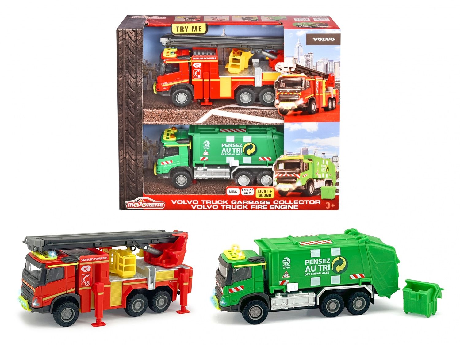 Majorette Collection Premium Grand Serie Camion Echelle Pompiers Volvo + Camion Poubelle 2137430001SM - vue 3