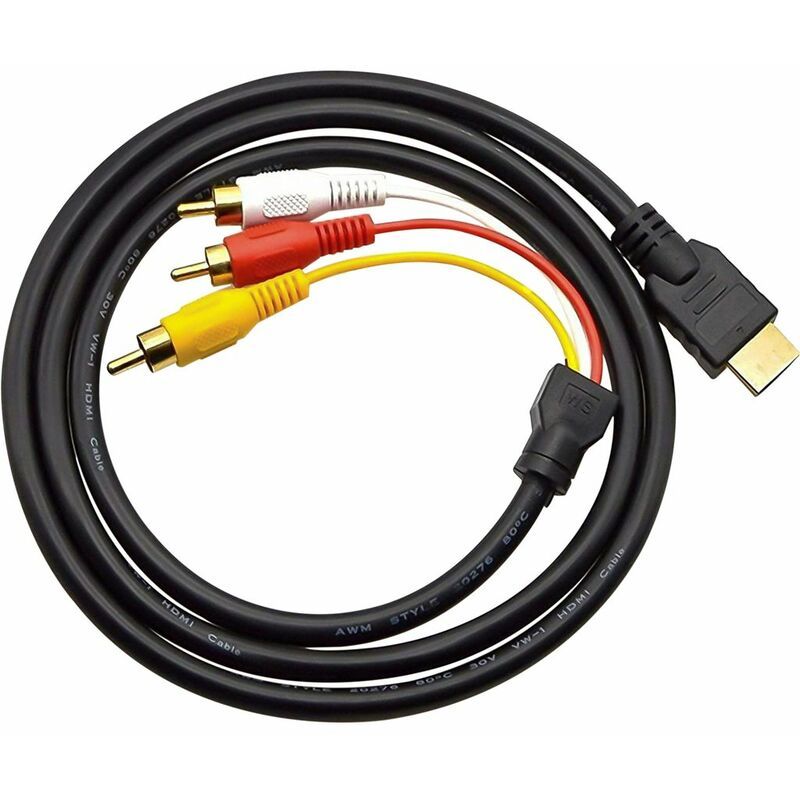 HDMI mâle vers 3 Cinch RCA AV câble péritel adaptateur audio vidéo transmetteur HDTV extension TV DVD convertisseur 1.5 m mètre noir Retoo