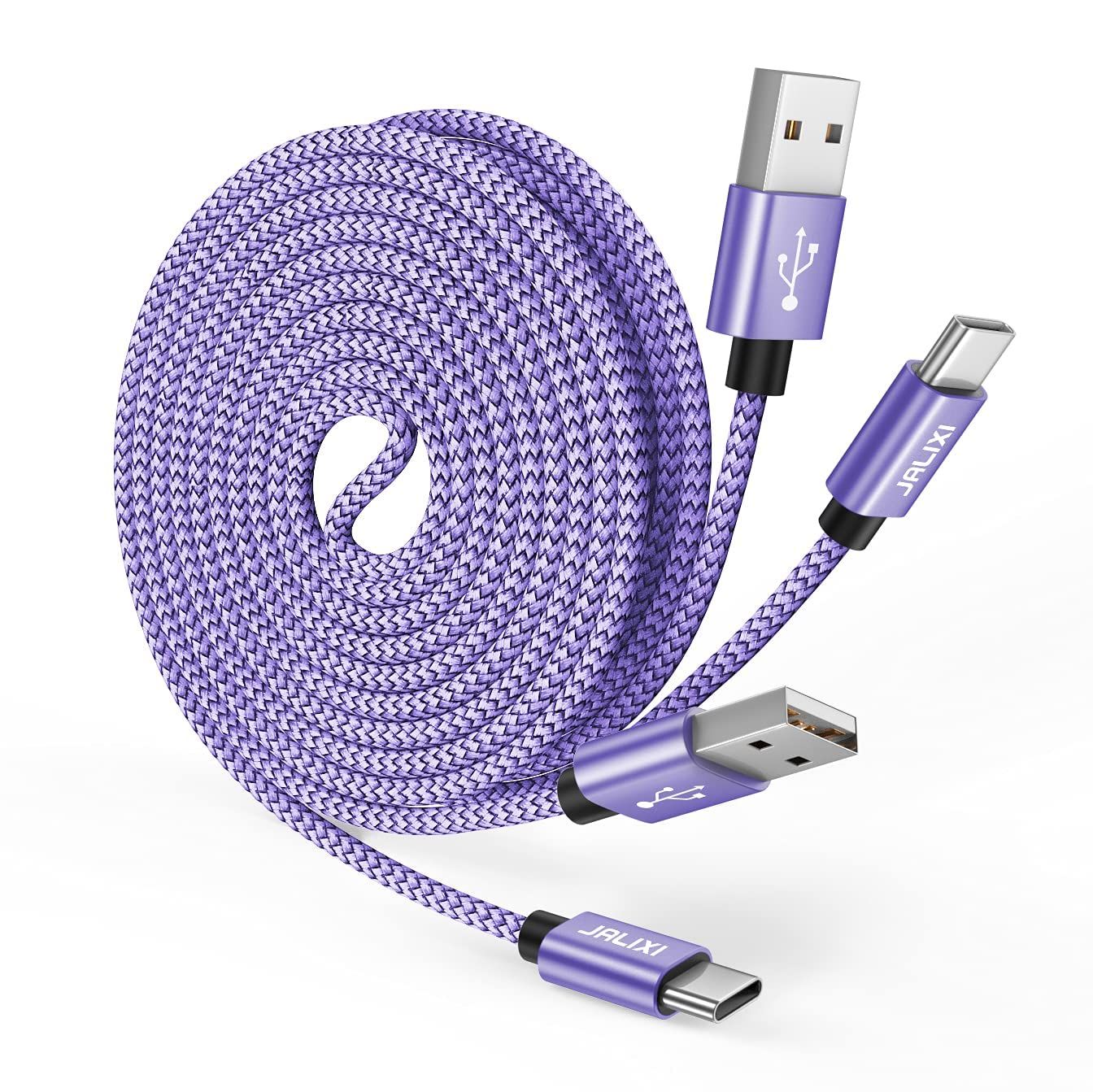 Cable USB C 3M Charge Rapide, 3A Câble USB vers USBC Long Nylon Cordon Chargeur Type C pour iPhone 15 Pro Max, Samsung Galaxy S23 S22 S10 A55 A54 A35 A25 A15 A14 A13, Manette PS5, Violet