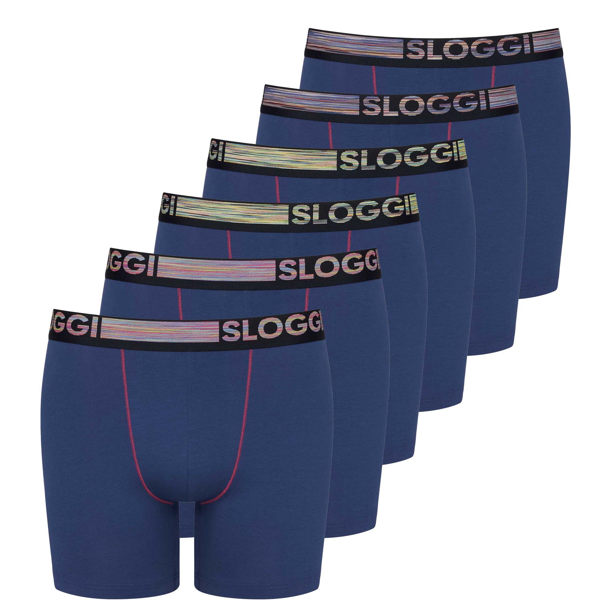 Sloggi Boxer Long Homme, Lot De 6 - Go Abc Natural H Short, Coton Biologique Bleu L (Large)