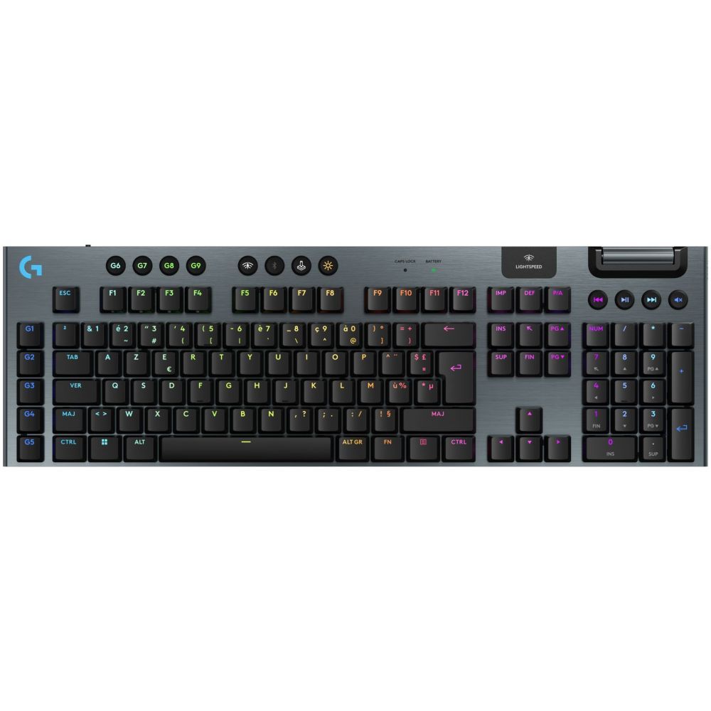 CLAVIER GAMING MÉCANIQUE SANS FIL ULTRA PLAT AZERTY LOGITECH G915 X LIGHTSPEED TACTILE NOIR