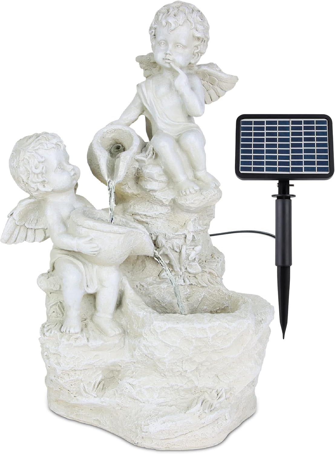 véritable Fontaine de Jardin Ange Cascade Solaire pour intérieur et extérieur avec éclairage LED - Fontaine Vintage pour Figurines de décoration de Jardin extérieur