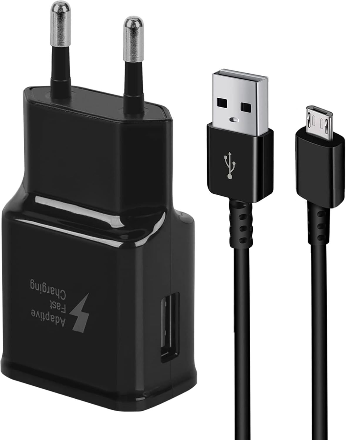 Usb Chargeur Avec Câble Compatible Avec Samsung S7 Edge S6 Edge S4 S3 A6 J8 J7 J6 J5 J3 Note5 Note4 Note2 Tab S Tab S2, Moto G5 E6 E5 E4, Charge Rapide + Micro Usb 2.0 Câble - Noir