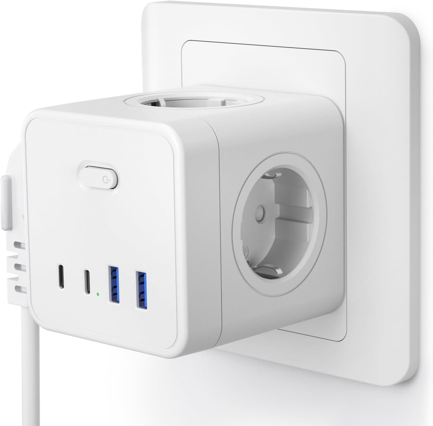 Multiple Murale Cube 8 En 1 Avec 4 Prises Ca, 2 Usb, 2 Type C, Prise Murale Multiple Avec Interrupteur Et Protection Contre Les Surtensions, Multiprise Usb C Pour Domicile, Bureau, Blanc