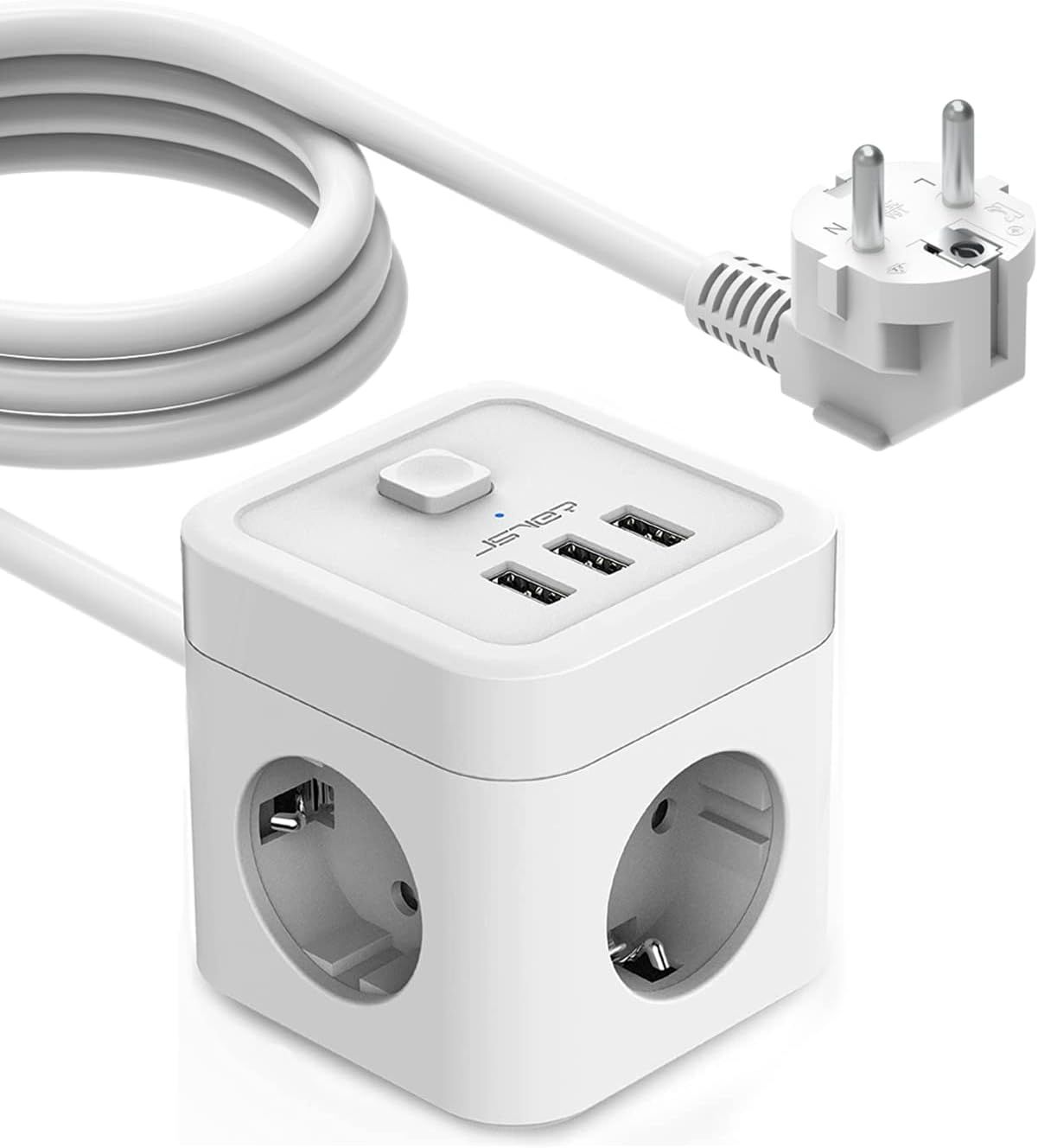 Multiprise Cube Avec Usb, Bloc Multiprise 3 Prises Avec 3 Ports Usb Chargeur (3680W 16A) Prise Multiple Avec Interrupteur Cable 3M Pour La Maison, Le Bureau-Blanc