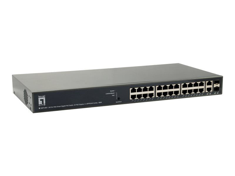LevelOne GEP 2651 Commutateur intelligent 24 x 101001000 PoE+ + 2 x SFP Gigabit combiné Montable sur rack PoE+