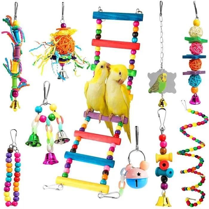 Comparer les prix de 10 Jouets Pour Oiseau Pour Perroquet, Jouets À Suspendre Avec Clochette, Mâcher, Balançoires, Chelles, Décoration Animal Cages