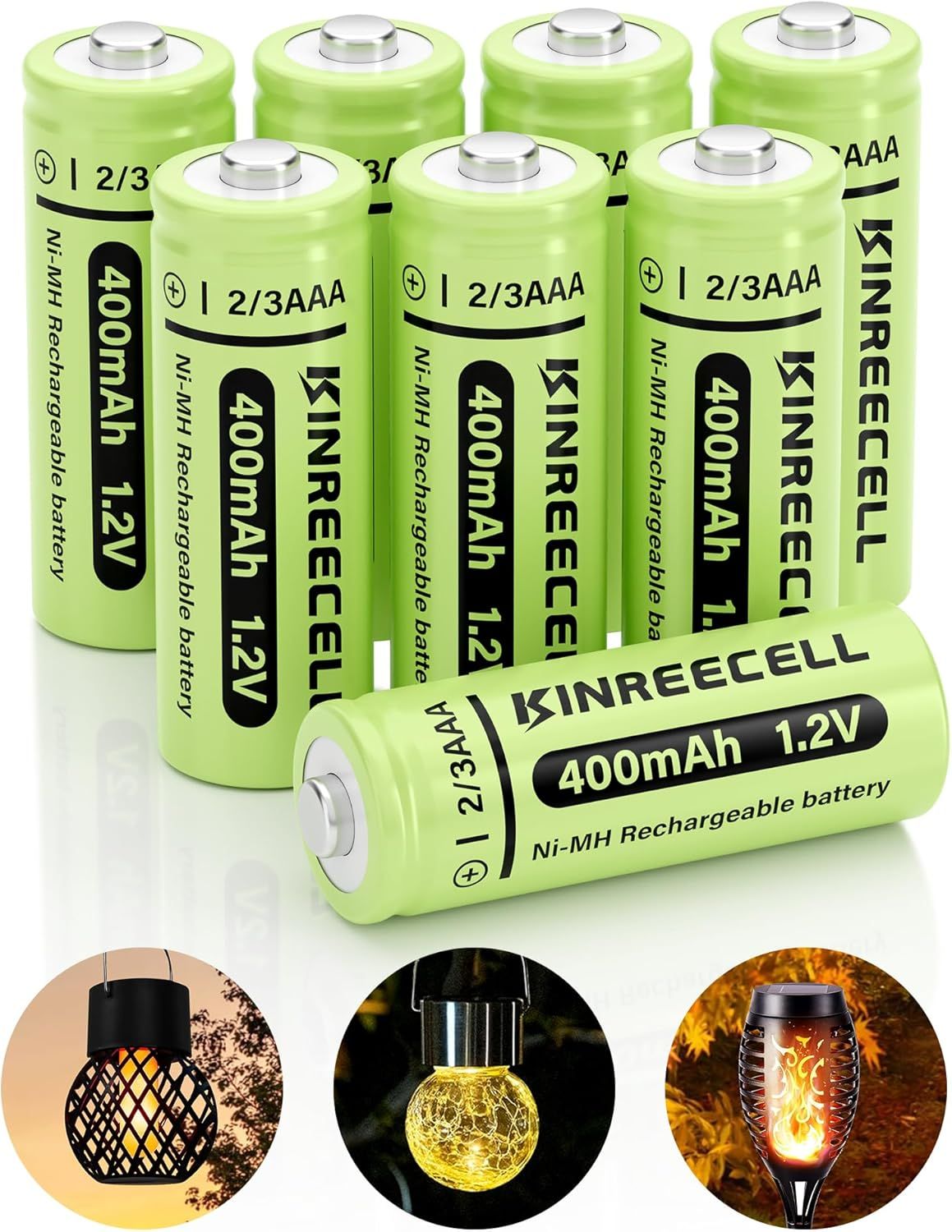 Lot de 8 piles solaires 2/3AAA 400 mAh NI-MH haute capacité 2/3AAA 1,2 V avec faible auto-décharge pour lampes solaires d'extérieur (2/3AAA, 400 mAh)