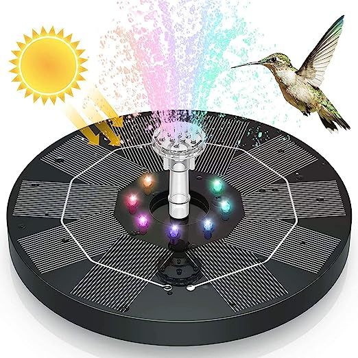 Fontaine Solaire Exterieure de Jardin, Pompe de Fontaine Solaire pour Bassin avec 6 Buses, 3,5W Pompe Solaire Bassin avec Lumière pour Bain d'oiseaux, Étang, Piscine, Décoration de Jardin (7 Colors LE