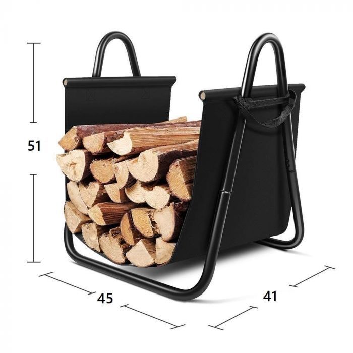 Bc-Elec - Hmfr-10 Rangement À Bois En Acier Et Textile Noir 46x41x51cm, Panier Pour Bois De Chauffage, Range-Bûches