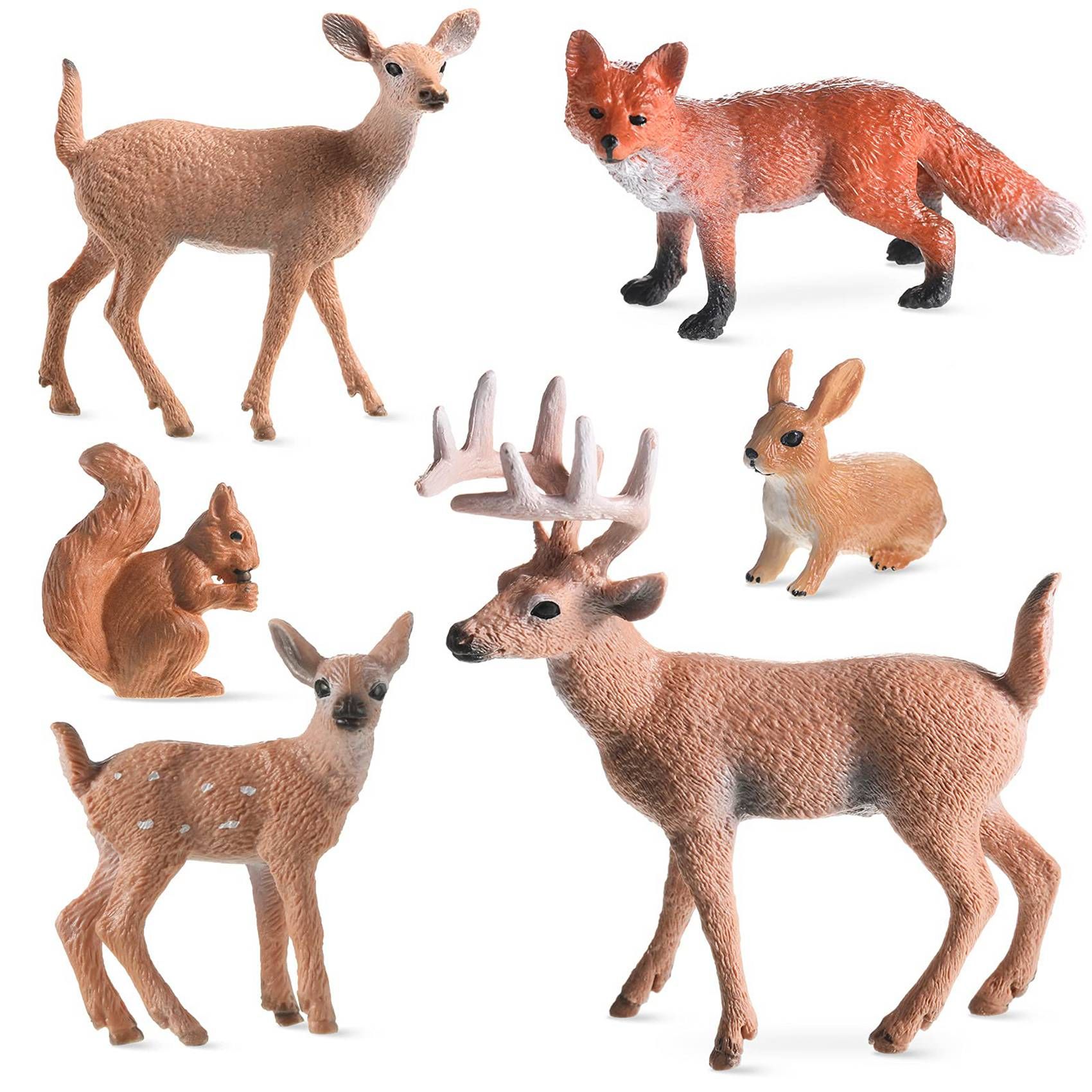 Pièces Animaux Des Bois Figurines Créatures De La Forêt Figurines Écureuil Cerf Lapin Famille Figurines Miniatures