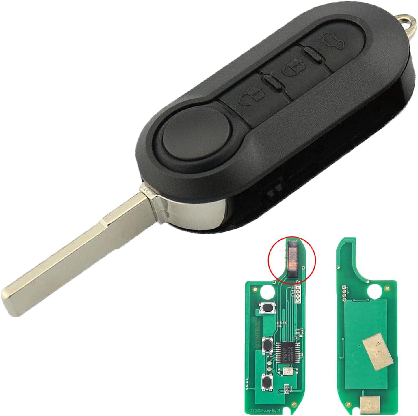 433Mhz 3 Buttons Coque de Clé Pliable de Rechange pour Télécommande de Voiture pour Fiat 500 L Doblò Ducato Panda Grande Punto Evo avec PCF7946 Puce et Batterie - Marelli BSI