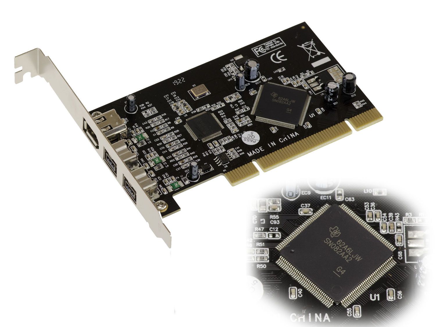 Carte Contrôleur PCI FIREWIRE 800 et 400 IEEE1394A et IEEE1394B sur port PCI - 2+1 Sorties - Chipset TI SN082AA2