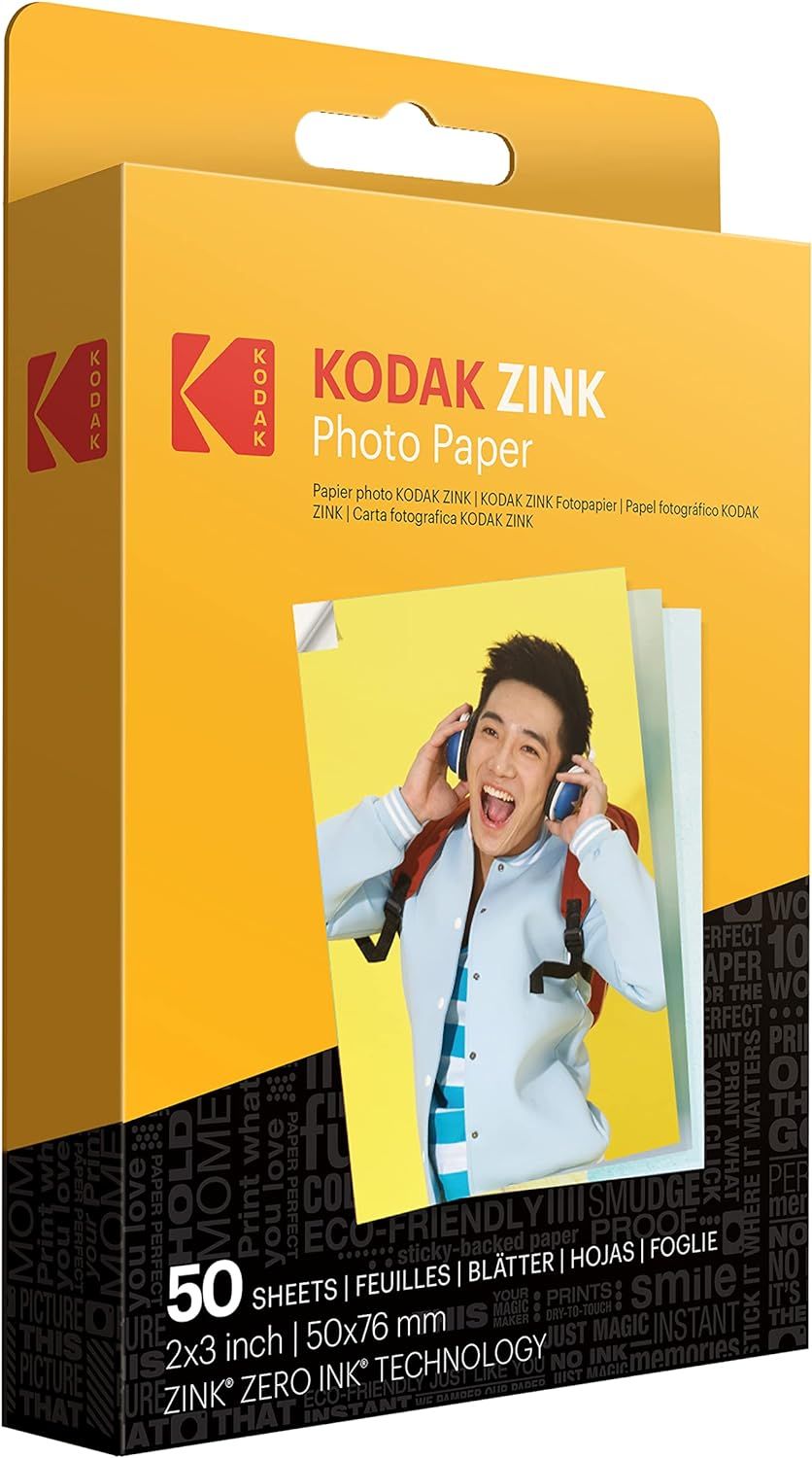 Papier photo ZINK autocollant 5 cm x 8 cm (50 Feuilles) Compatible avec l'appareil photo instantané Printomatic