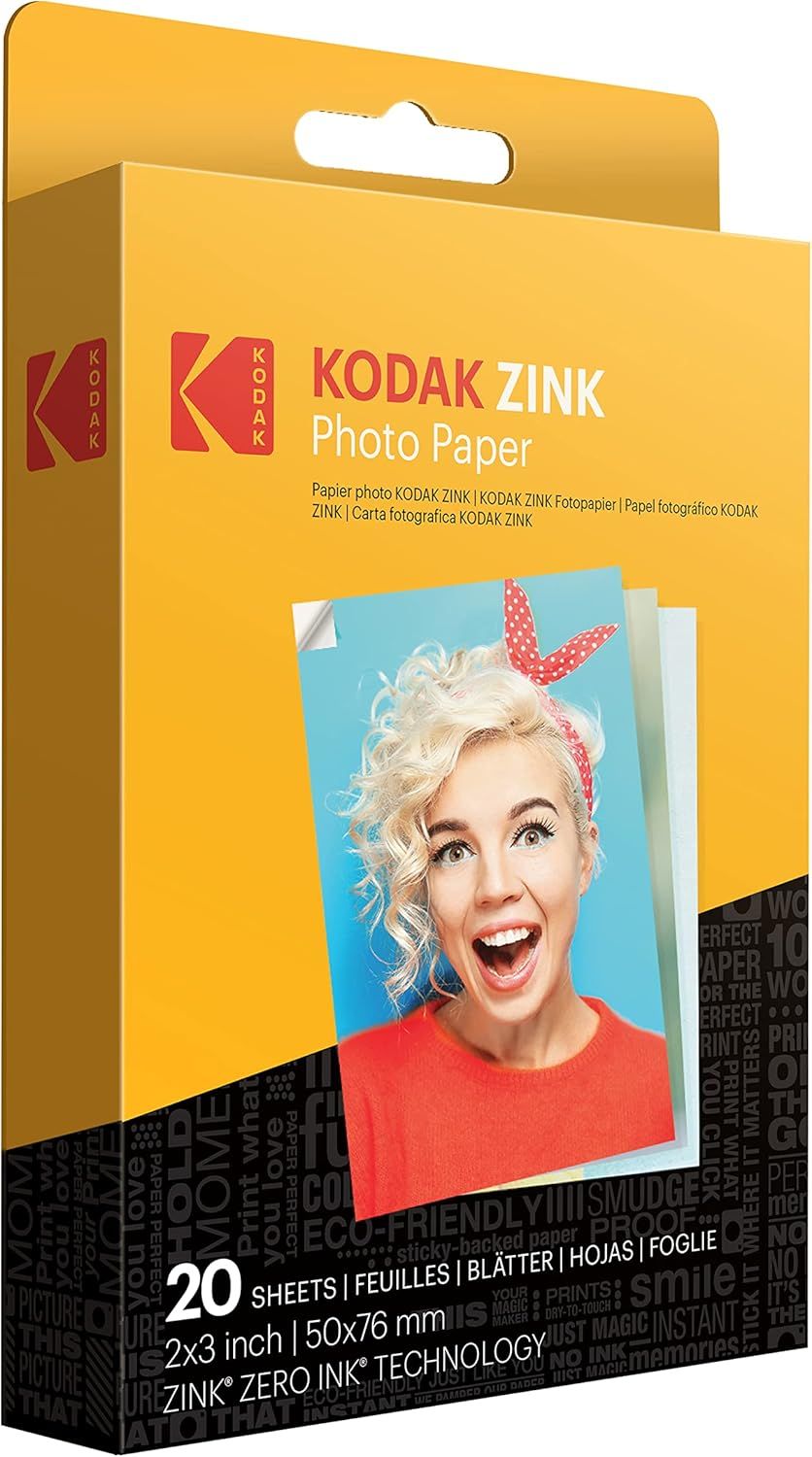 Papier photo ZINK autocollant 5 cm x 8 cm (20 Feuilles) Compatible avec l'appareil photo instantané Printomatic