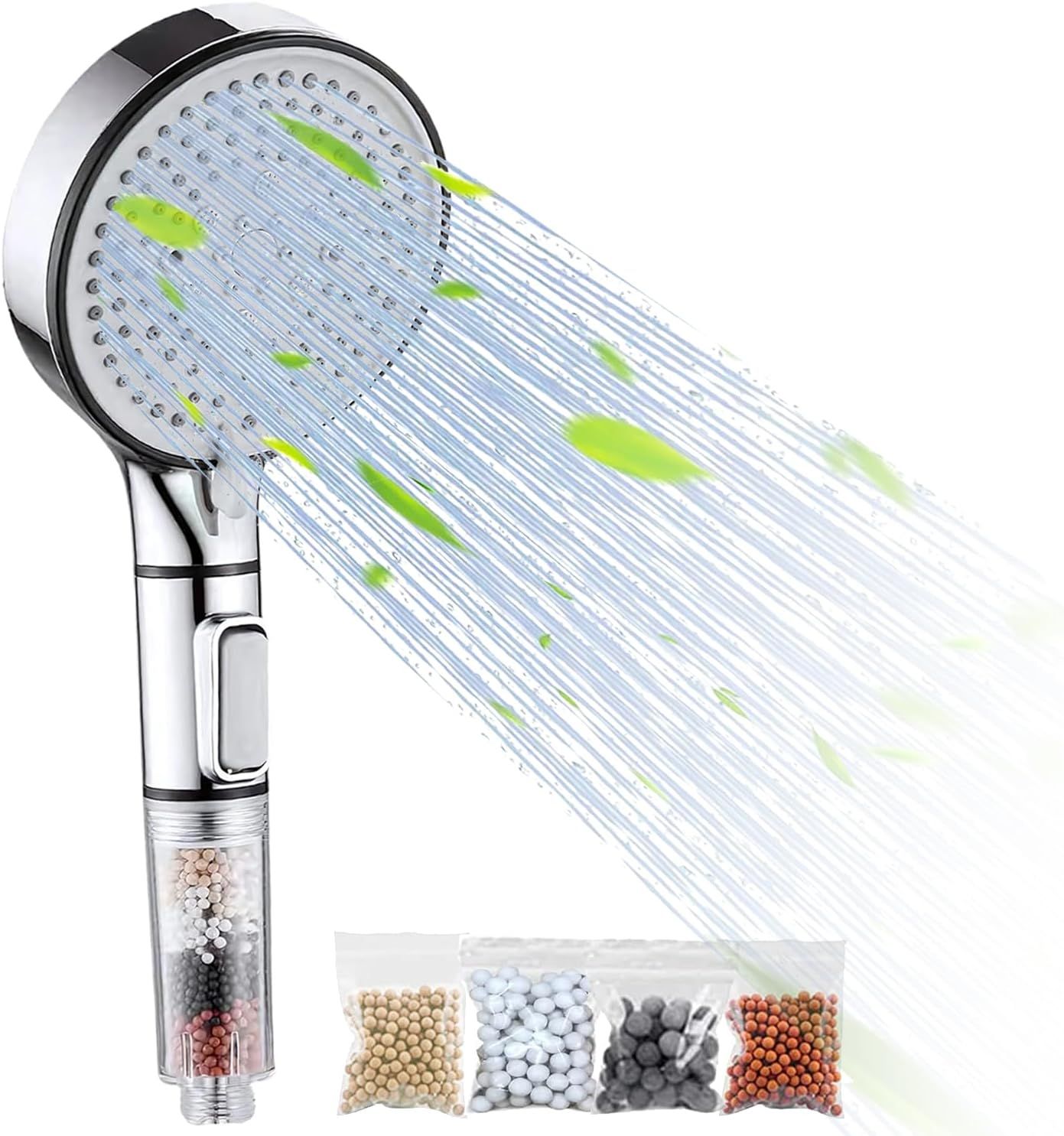 Pommeau de douche adoucisseur d'eau,pommeau de douche haute pression avec 5 modes de pulvérisation,douchette universelle avec accessoires remplaçables supplémentaires (argenté)