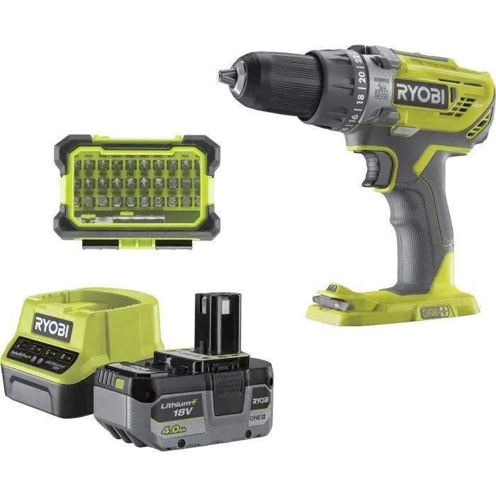 RYOBI Perceuse visseuse à percussion sans fil 18V 50 Nm 500 1800 trmin 1 batterie lithium+ 4 0 Ah chargeur 2 Livrée en sac de transport R18PD3 - vue 3