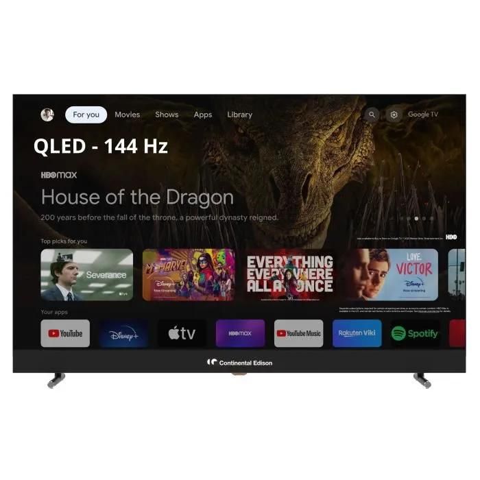 TV LED - CONTINENTAL EDISON - CELEDGAM43QL24B6 - 43'' (109 CM) - QLED UHD 4K 3840X2160- SMART GOOGLE - 4XHDMI - 3XUSB