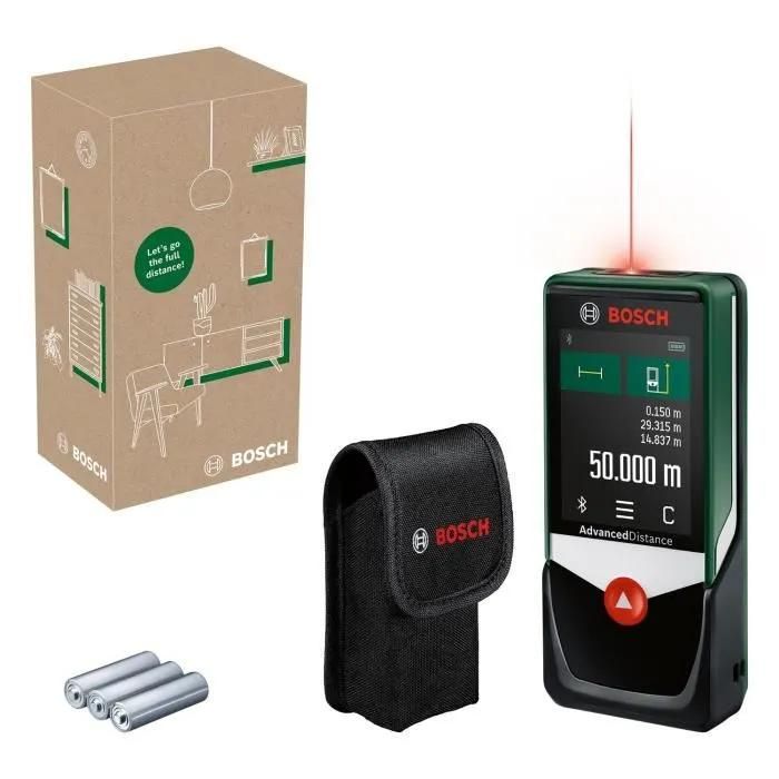 T¿ ¿metre laser AdvancedDistance 50 C de Bosch mesure pr¿cise de la distance jusqu'a 50 metres. ¿cran tactile. fonctions de mesure