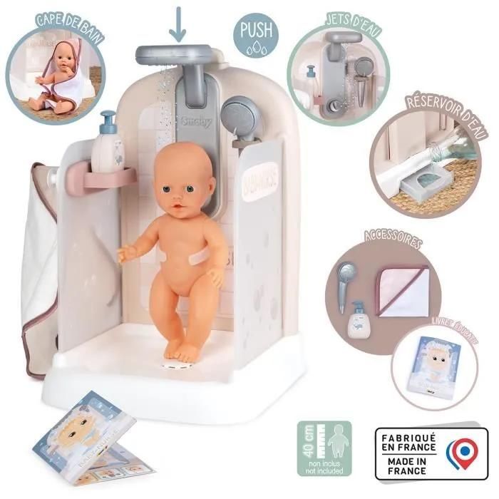 Baby Nurse - Douche - Cape De Bain + Pousse Mousse - Douchette Amovible Et Focntionnel - Pour Poupons Jusqu'à 40 Cm